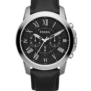 NwT- Fossil Men's Chronograph Grant Black Leather Strap Watch 44mm FS4812